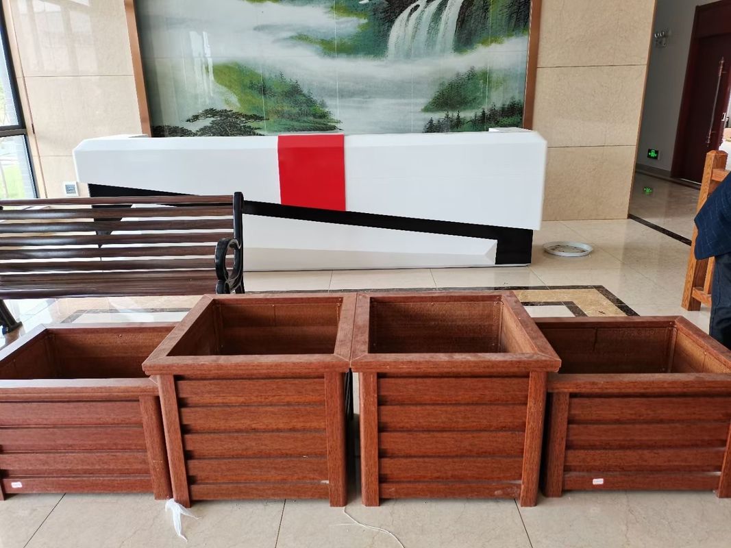 Fiberglass Reinforced Wooden Grain Flower Box For Garden Hotel Or Commecial Square